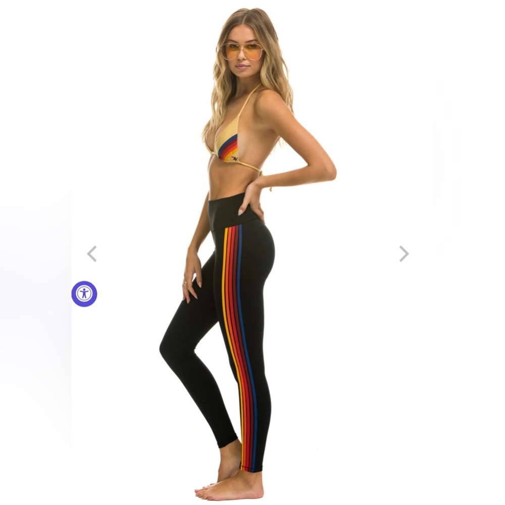 Aviator Nation New FULL LENGTH HI-RISE 5 STRIPE LEGGINGS - BLACK Sz S